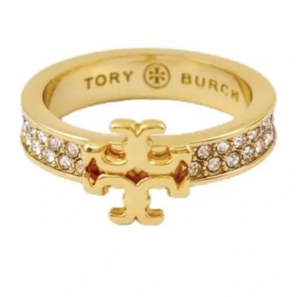 Tory Burch Gold Pave Crystal-Embellished Ring NWT Size 7 - Picture 5 of 5